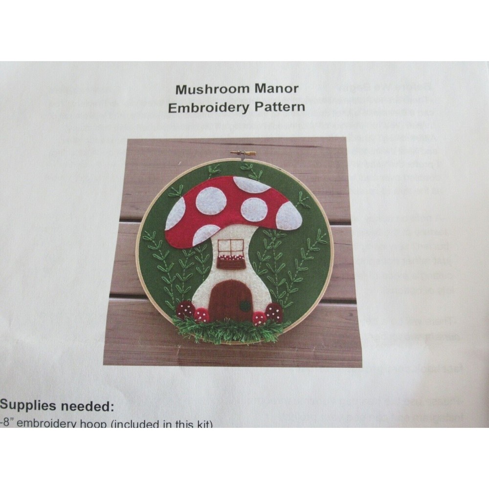 Stitching Felt Appliqué Hoop Kit 8" Mushroom Manor Toadstool House Window Flower - Picture 4 of 10